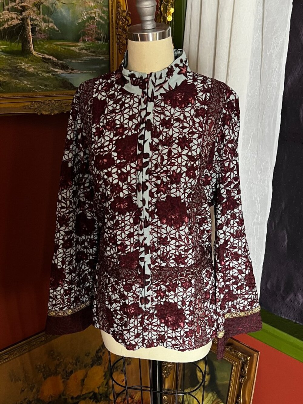 Pure Silk Floral Embroidered Tunic Top